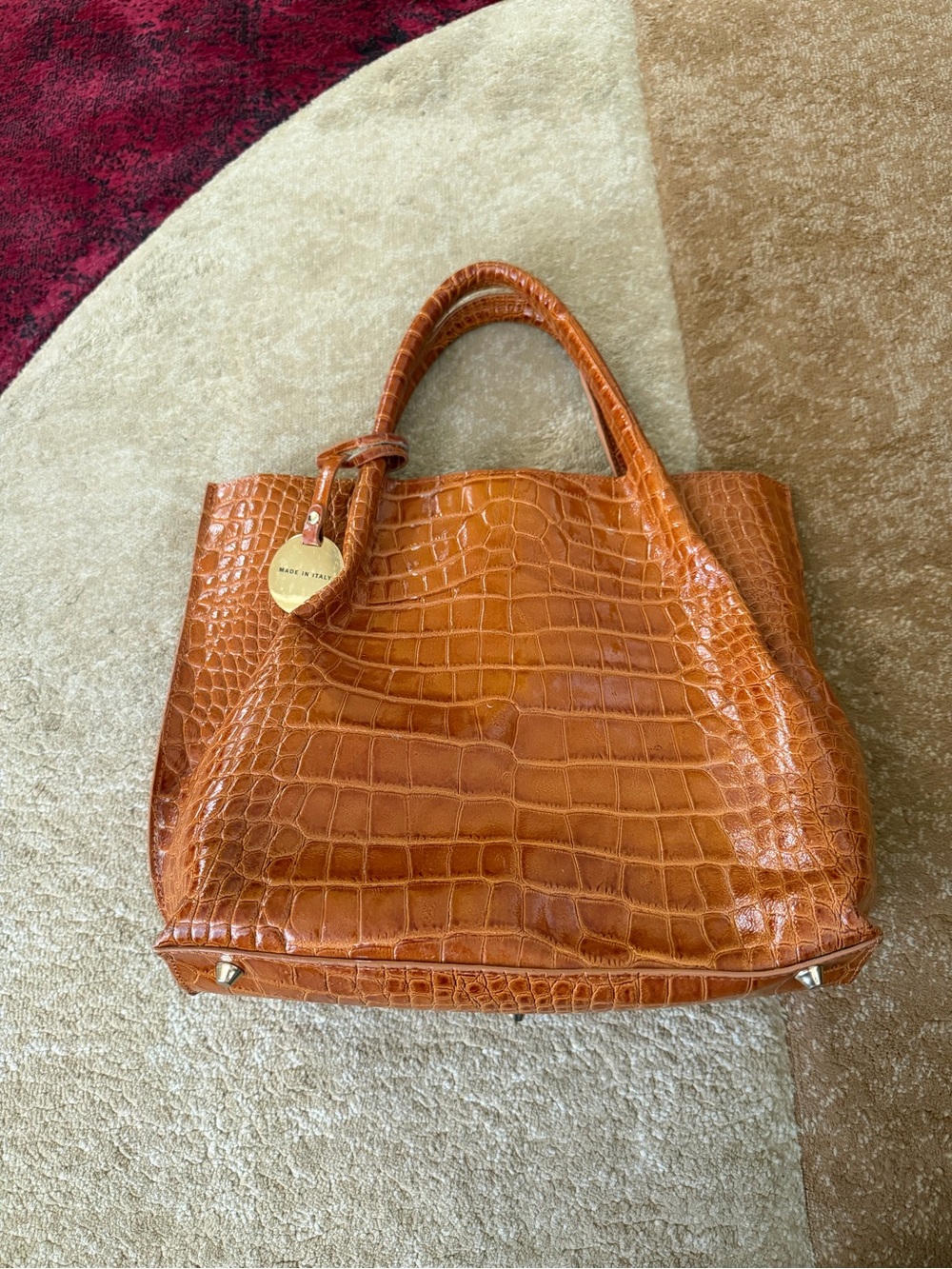 Bevini Modena made in Italy brown crocodile-embossed leather tote bag